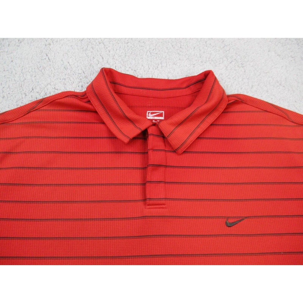 Nike Polo Shirt Mens XL Red Striped Short‎ Sleeve Performance Activewear Golf - Picture 3 of 12
